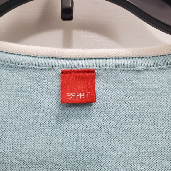 Esprit Womens Y2K Baby Blue White Trim Preppy Academia Long Sleeve Knit Top US L - Picture 4 of 7